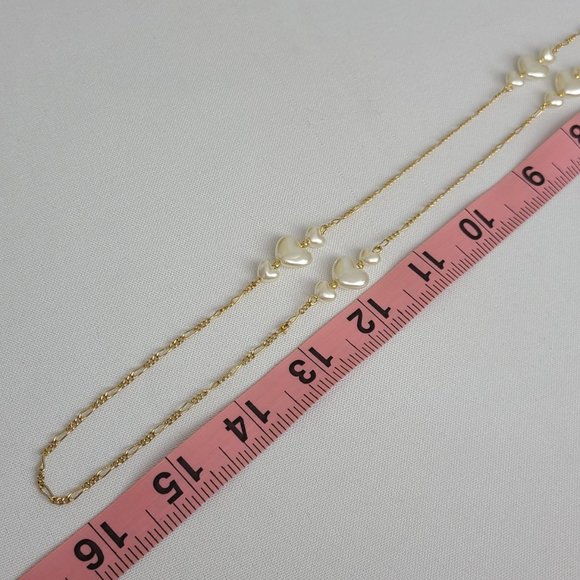 Gold Tone Chain Necklace Faux Pearl Heart - Picture 5 of 5